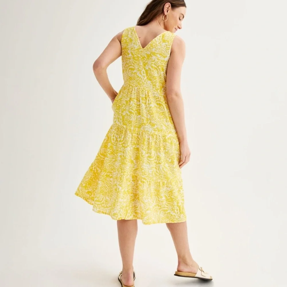 Yellow sonoma midi dress size medium new flowy v- neck - Picture 2 of 7